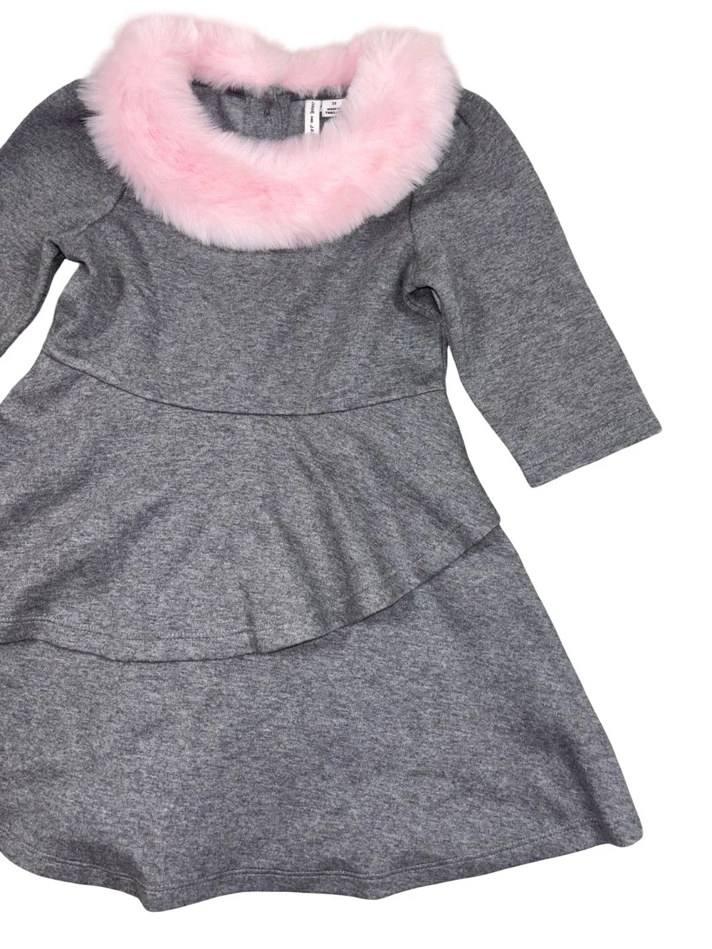 Jane and Jack Gray Dress Pink Faux‎ Fur Collar 2T Coquette